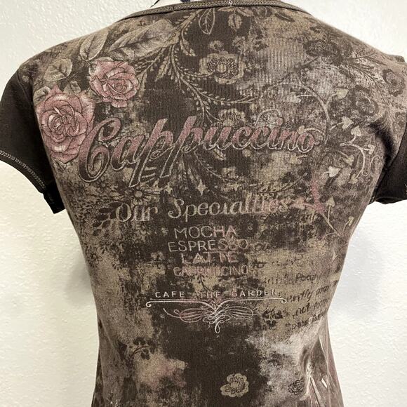 Vtg Y2k Blue Canyon Embellished Mc Bling Burnout Baby Tee Rhinestone Grunge S - Picture 9 of 15